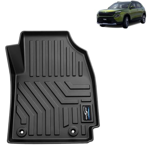 Image of KINGSWAY Accessories Custom-Fit TPE 5D Car Floor Mats Only Compatible with Skoda Kylaq | Year 2024 Onwards | Set of 3 Pcs | All Weather Anti Slip Foot Mat with Easy Wash | Black | 2 Years Warranty