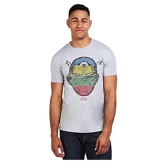 Marvel Avengers Faces-Mens T Shirt XLG Camiseta, Gris (Grey Heather Hgy), X-Large para Hombre