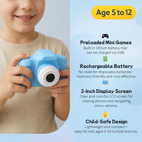 Image of Toy Imagine Kids Digital Camera 1080p Video & 5.0MP Photos 2-Inch Screen, USB Rechargeable & Portable Fun Mini Toy Camera for Boys & Girls Age 3-10 Educational Birthday Gift(Blue)SD Card Not Included