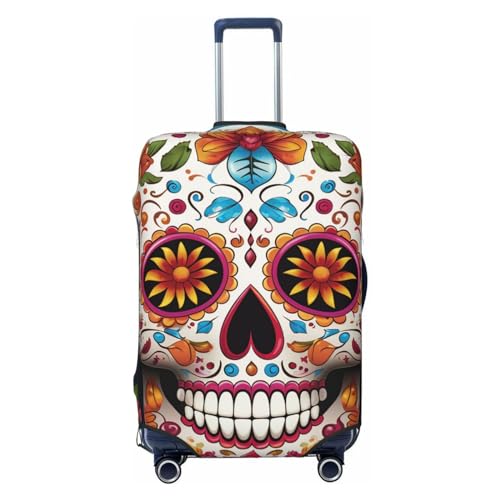 Colorful Sugar Skull Travel Luggage Cover Elastic Washable Suitcase Cover Protector Fashion Stretch Baggage Covers Dustproof Suitcase Sleeve Fits 18-32 inch Luggage, Black, X-Large