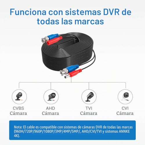 Cable videovigilancia SANNCE BNC RCA de 30m para kit de cámaras de seguridad y DVR CCTV 6