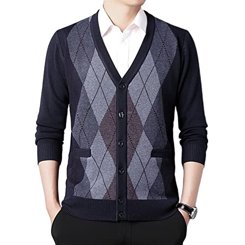 Cardigã Suéter Para Homens Jaqueta Xadrez Slim Fit Jumpers Camisola De Malha Casaco Negócios Casuais