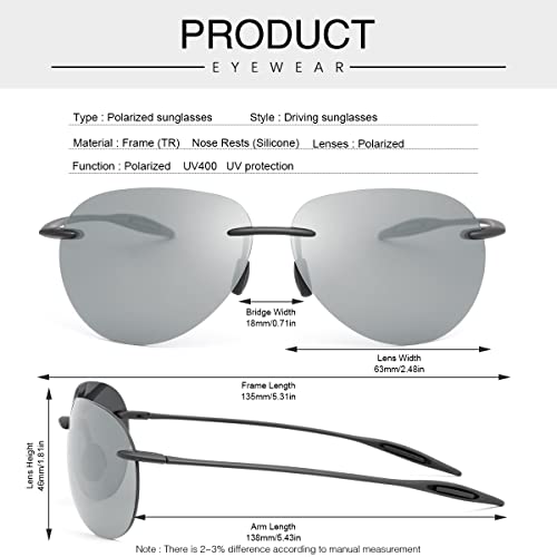 Polarized Sports Sunglasses for Men and Women Driving Cycling Running Fishing Golf 100% UV Protection Rimless Sun Glasses Fashion Shades Retro Eyeglasses Anti Glare Classic Mirror Lens Eyewear Silver - Image 3
