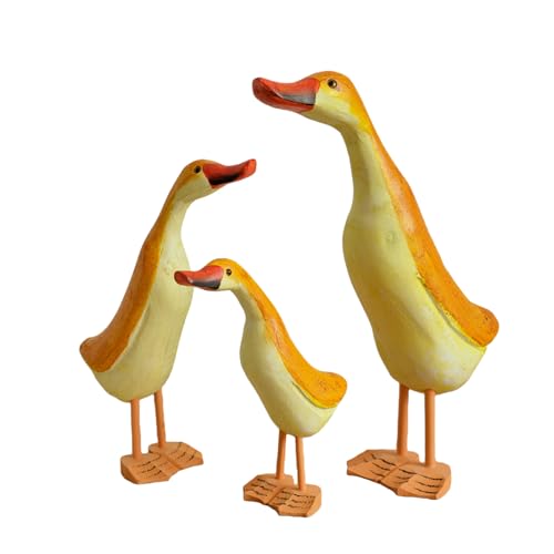 Yumetonia 3pcs Duck Statue Decor Wooden Duck Figurines for Farmhouse Decor
