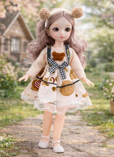 Image of Tickles Movable Joints Cute Beautiful 3D Eyes Fashionable Frock Dress Doll for Kids Girls Birthday Gifts (Color: Multicolor; Size: 30 cm)