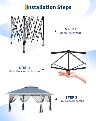 image for GarveeLife Canopy Tent 13x13 ft, Pop Up Gazebo One-Push Setup with 4 S