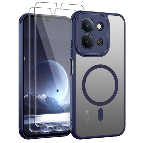 Jshru Matt Handyhülle für Xiaomi Redmi 15C 4G/5G Hülle Kompatibel mit Magsafe,mit 2 Stück HD-Schutzfolie, Magnetisch Case Militär Kratzfest Stoßfest Schutzhülle für Redmi 15C,Blau