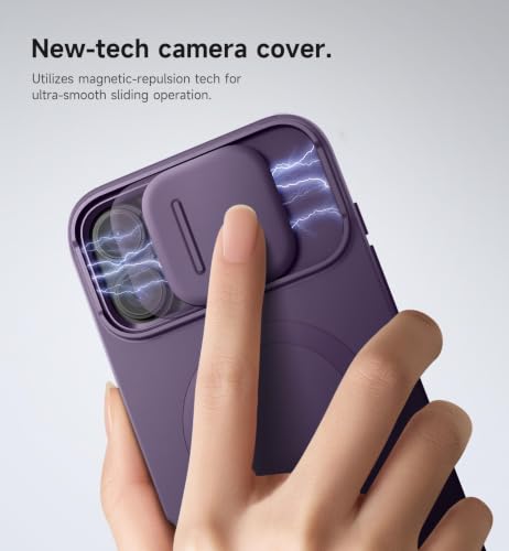 Image of SURITCH for iPhone 16 Plus Case with Magnetic Camera Slide Cover and Adjustable Kickstand, Compatible with MagSafe, Shockproof Bumper Case Slim Protective Cover for iPhone 16 Plus 6.7 Inch,Dark Purple