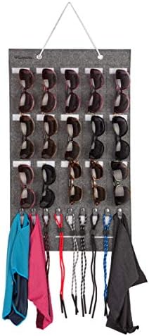 PACMAXI Sunglasses Storage Organizer, Wall Pocket Mounted by Sunglasses, Hanging Eyeglasses Storage Holder, Eyewear Display. (Pink + Green, 15 Slot)