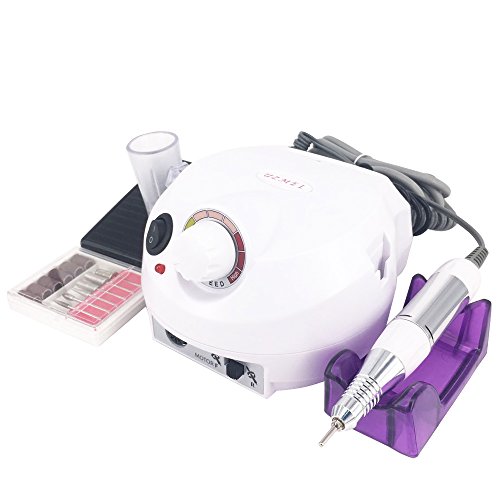 UZMEI Professional Electric Nail File, Nail Drill Machine Acrylic Nail Tools with 6pcs Drill Bits and Pedal Control (White)
