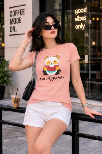 Image of Preneum Women's Graphic Printed T-Shirt, Round Neck Half Sleeve Casual Slim Fit Cotton Blend Tee, College, Office & Travel