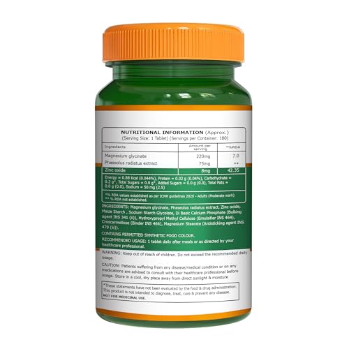 Image of Pure Nutrition Magnesium Glycinate with Zinc Supplement 350 mg - 180 Tablets | High Absorption Magnesium Supplement for Bone, Muscle & Nerve Vitality | Supports Calm, Sleep Quality & Cramp Relief