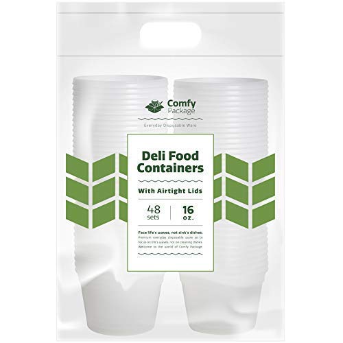 Comfy Package [48 Sets] 16 Oz. Plastic Deli Disposable Food Storage Containers With Airtight Lids #TOP5