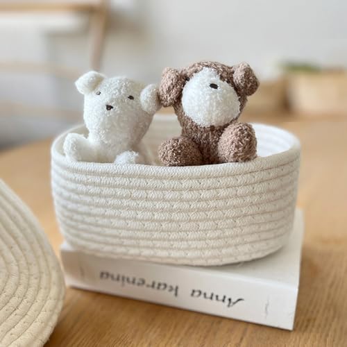 Cabilock Cotton Rope Woven Storage Basket with Lid, Small Sundries Storage Organiser, Decorative Lidded Basket for Living Room Bathroom - Cosy Home Interiors Cabilock Cotton Rope Woven Storage Basket with Lid, Small Sundries Storage Organiser, Decorative Lidded Basket for Living Room Bathroom - Image 5