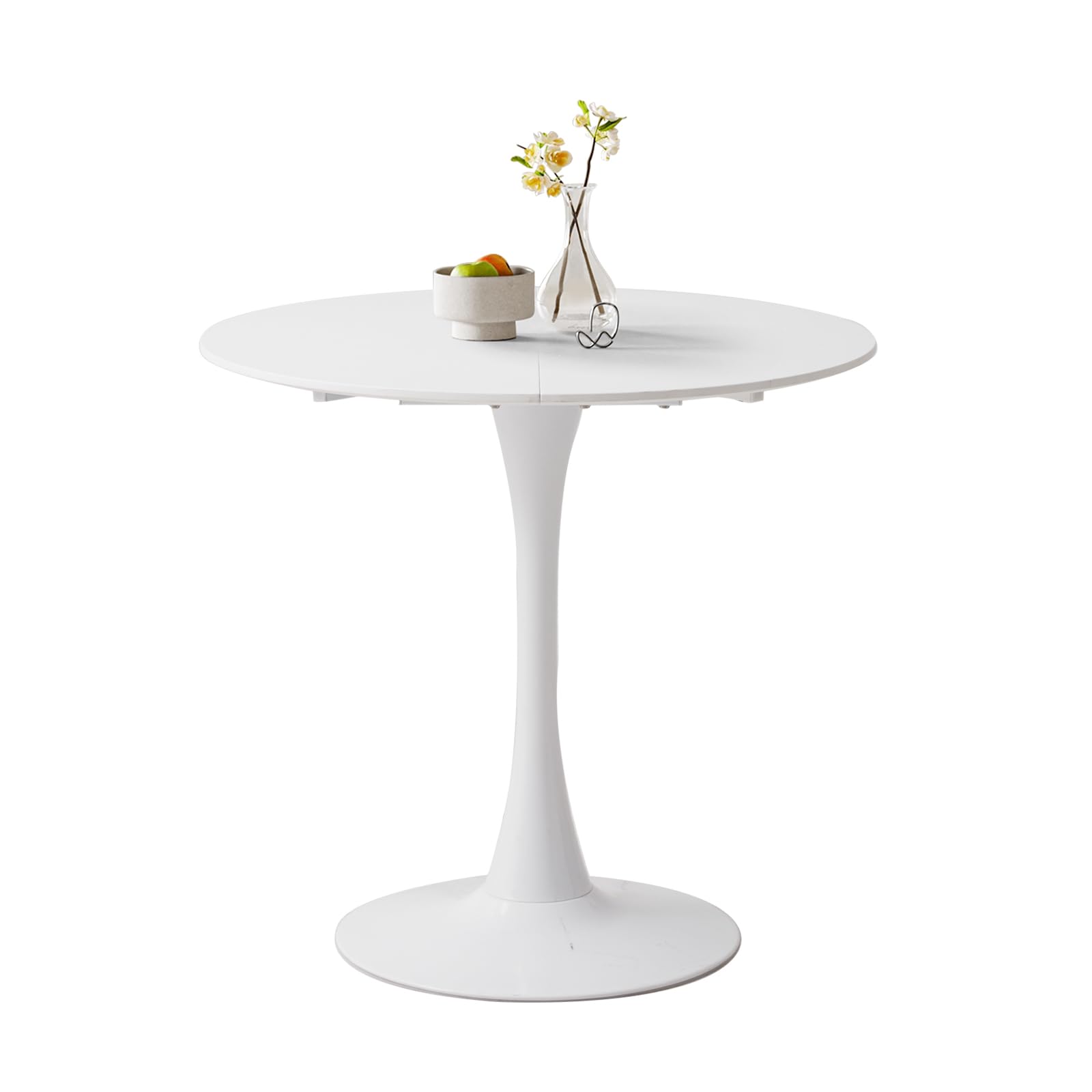 Tavolo Rotondo 80 cm,Tavolo Tondo,Adatto per 2-4 persone,Pannello MDF/Struttura in Metallo,Adatto Per Sala da Pranzo Cucinao,Bar,Soggiorno (Bianco)
