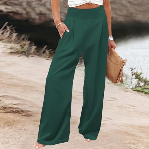Women's Solid Loose Relaxed High Waist Pocket Wide Leg Pants Women's Casual Pants Comfy2
