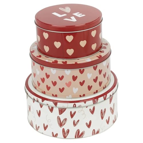 URBNLIVING 3-Piece Valentine Cookie Storage Tin Set Metal Biscuit Cake & Sweet Container with Nested Space-Saving Design