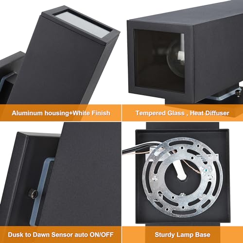 Image of Dusk to Dawn Outdoor Wall Lights, Aluminum Classic Outdoor Wall Sconce, Anti-Rust Waterproof Square Cylinder Wall Lantern Exterior Up Down Light Fixtures Matte Black [UL Listed]