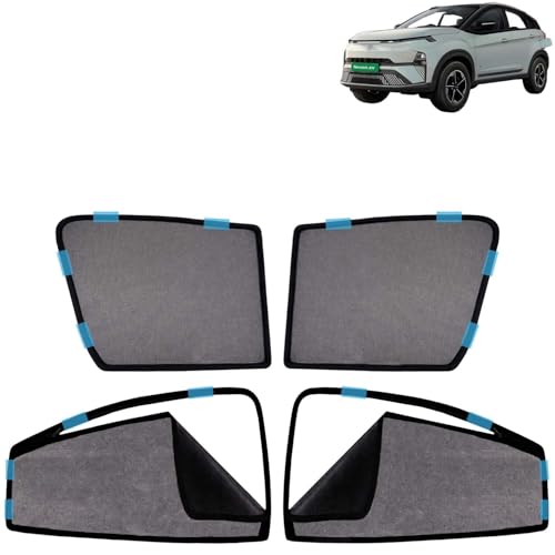 Image of KINGSWAY Car Sun Shade Curtains Only Compatible with Tata Nexon EV (2023 Onwards) | Front Window in Half Cut and Rear in Zipper (Magnetic) | UV & Heat Protection | Pack of 4 Pcs