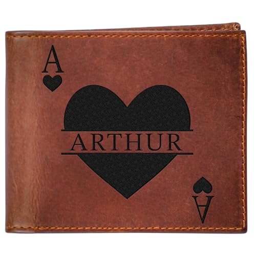 Personalized Leather Wallet for Men, Custom Engraved Name Wallet with Playing Card Design, Unique Gift for Dad, Husband, Son, Boyfriend, Grandpa, Anniversary, Fathers Day, Christmas, Valentines Day