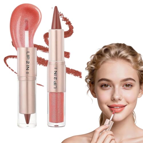 Lápiz De Labios Y Brillo De Labios 2 En 1, Combo De Labios Con Acabado Mate Y Brillante, Barra De Labios De Doble Función Para Mujer, Maquillaje Práctico Para Viajar, Hidratante Y De Larga Duración