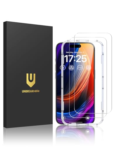 UNBREAKcable 2-Pack Screen Protector for iPhone 15 Pro, Double Shatterproof Tempered Glass [Easy Installation Frame] [9H Hardness] [99.99% HD Clear] [Case Friendly] for Apple iPhone 15 Pro 6.1 inch