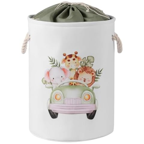 INough Baby Laundry Basket, Laundry Hamper for Boys Toys Storage Box with Drawstring Closure, Baby Hamper for Nursery, Baby Clothes Storage Basket with Handle, Safari Nursery Accessorie (Safari) Cover