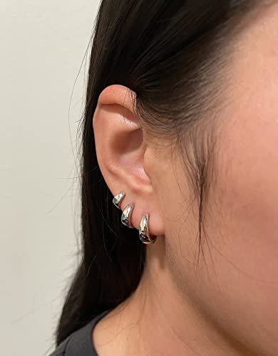 Tiny Hoop Earrings For Girls, Chunky Huggie Hoops In Sterling Silver For Everyday Wear For Her, Diameter 8Mm #TOP2