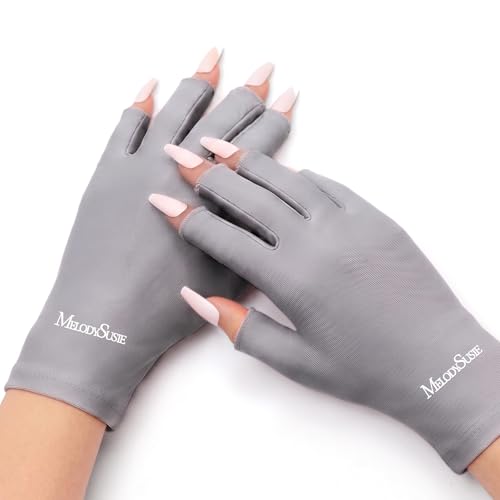Image of MelodySusie Premium UV Protection Gloves for Manicures, Cool Feeling Fabric,Professional UPF50+, UV Nail Gloves for Gel Nail Lamp, Anti UV Light, Skin Care Fingerless Design,Gray