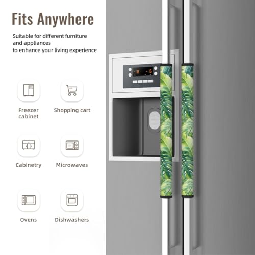 Image of Tropical Leaves Refrigerator Door Handle Covers Set of 2, Neoprene Fridge Door Handle Covers Washable Non-Slip Protector for Fridge Dishwasher Appliance Handle Covers, Keep Your Kitchen Clean