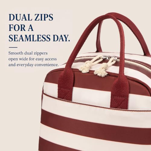 Image of LOVELYWIND Lunch Box for Women, Insulated Lunch Bag, Red Striped Tote