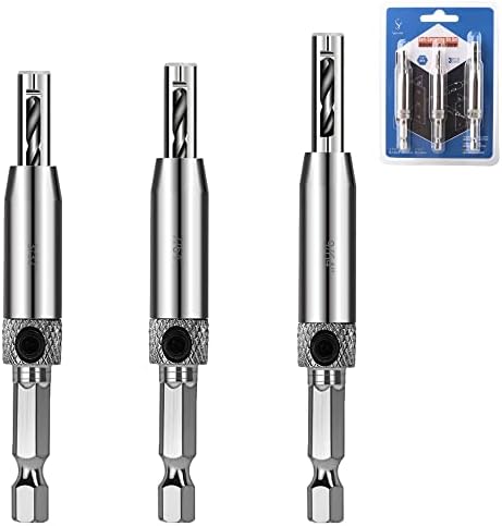 3PCS HSS Self Centering Hinge Drill Bits Set, SS SHOVAN Drill Bit Guide Set - 1/4" Hex Shank for Door Cabinet Window Woodworking Drilling Tool - Size 3/32", 7/64", 9/64"