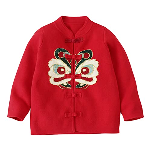Mud Kingdom Kids Boys Girls Cardigan Sweater Single Breasted Placket Stand Collar Chinese Style Happy New Year Winter