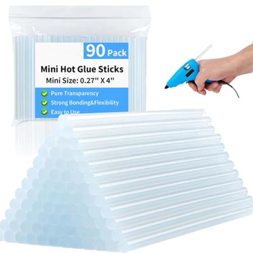 Barras de pegamento caliente – Mini barras de pegamento transparentes, paquete de 90 piezas con fuerte unión para manualidades de madera y vidrio, reparaciones de bricolaje, proyectos de sellado,