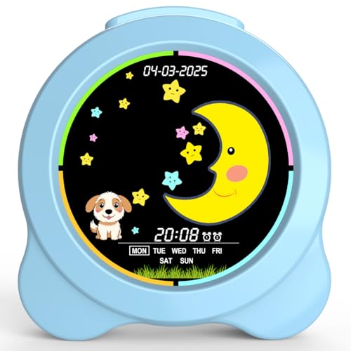 Sinoviwe Kids Alarm Clock Sun & Moon LED Display with Day & Date OK to Wake Clock with Night Light for Kids Children's Sleep Trainer Gift for Boy and Girls (Blue) - image 2