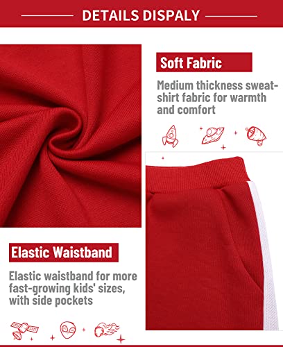 Boyoo Girl's 2Pcs Athletic Sweatsuit Sets Zip-Up Sweatpant Hooded Sweatshirt Jogger Tracksuit Outfit, Red Solid, 10-11 Years #TOP4