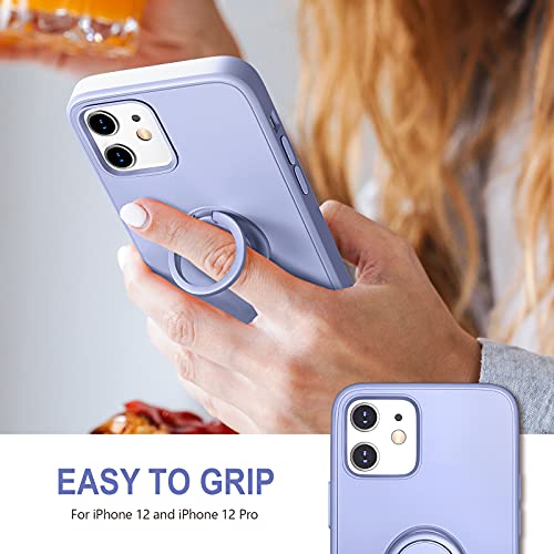 Hython Case For Iphone 12 Case & Iphone 12 Pro Case With Ring Stand, 360° Rotatable Ring Holder Magnetic Kickstand, Shockproof Rubber Protective Phone Case Cover Inner Microfiber Lining, Light Purple #TOP1