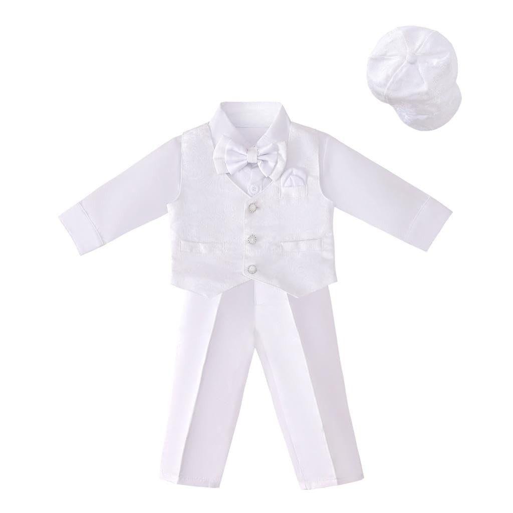 Lito Angels Baby Jungen Taufkleidung Taufanzug Taufe Kleidung Weißer Anzug mit Haube Größe 6-12 Monate