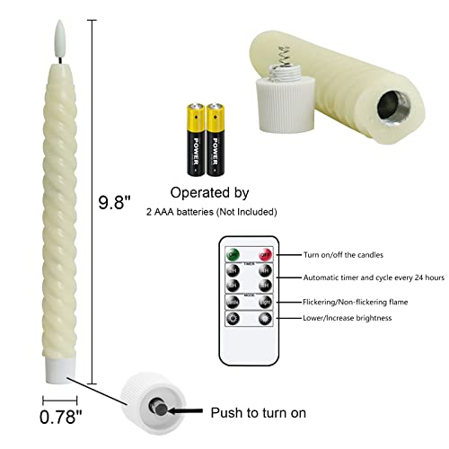 Image of Spiral Flameless Taper Candles with Remote Timer, Real Wax Battery Operated Taper Candles Flickering, LED Candlesticks with Realistic 3D Wick for Wedding Home Decor (Ivory, Set of 6)