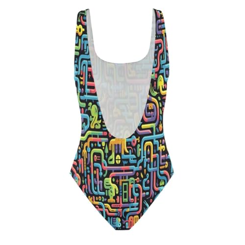 Cute Doodle Snakes Swimwear One Piece Monokini Beachwear Swimsuit Bathing Suits for Women Teen Girls4