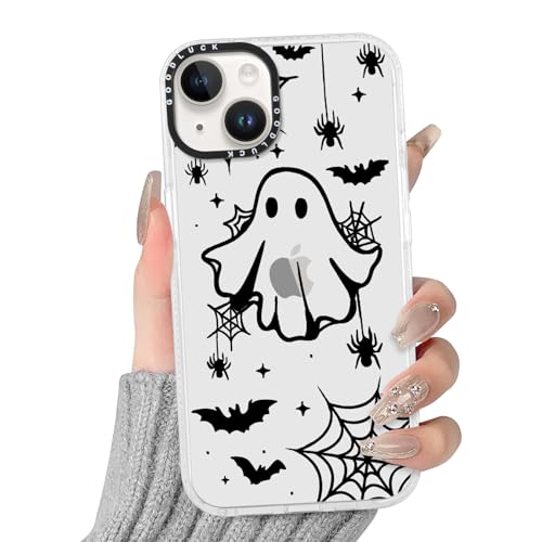 Vulfwela Cute Halloween Clear Phone Case for iPhone 14 / iPhone 13 Case 6.1", Aesthetic Cool Ghost Spider Web Pattern Design Girls Women White Cover Shockproof Soft Slim TPU Bumper Protection Funda