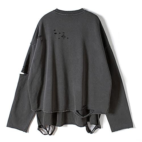 Vintage Streetwear ripped Sweatshirt Men Fashion Autumn Solid Color Oversize Sweatshirt2