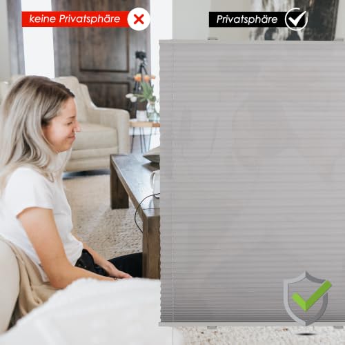 bobodeco Plissee ohne Bohren Klemmfix Faltrollo Jalousie Grau 110x130cm (BxH), Plisseerollo Sichtschutz und Sonnenschutz Blickdicht Easyfix… – Ansicht 4
