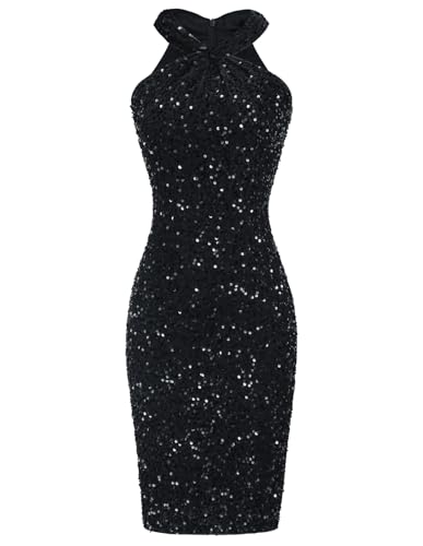 GRACE KARIN Women Black Evening Party Club Dress Sparkly Sequin New Years Dress Velvet Sequin XL