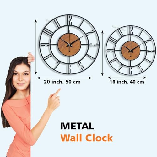 Image of Arabs Morden Metal & Wooden Analog Wall Clock for Living Room Bedroom Office Kitchen Stylish Wall Clock for Home and Hall Designer Big Size Modern (English, 50 Cm)