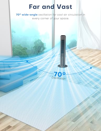 Image of hifresh Air Cooler for Home, 107CM Tower Cooler w /Remote & LED Touch Screen, 4 Mode & 3 Speed, 12H Timer, 26 Feet Air Delivery, 4L Water Tank, 4 Ice Packs, 70 Swing Control, 80W - Black