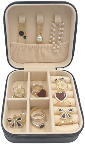 FomCcu Jewelry Storage Box Portable Earrings Rings Organizer Necklace Bracelets Jewellery Box Jewelry Case Gift for Women and Girls, Black