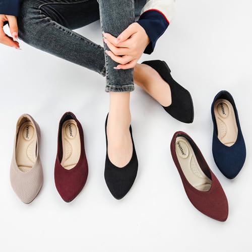 Image of Veittes Women's Wide Width Flats Shoes Pointy Knit Ballet Flats