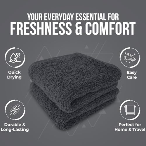 Image of DAN RIVER 24 Pack Wash Cloths for Showering [12x12] - 100% Cotton Washcloths Premium Quality Flannel Face Cloths for Bathroom, Highly Absorbent and Soft Feel Wash Clothes, Charcoal