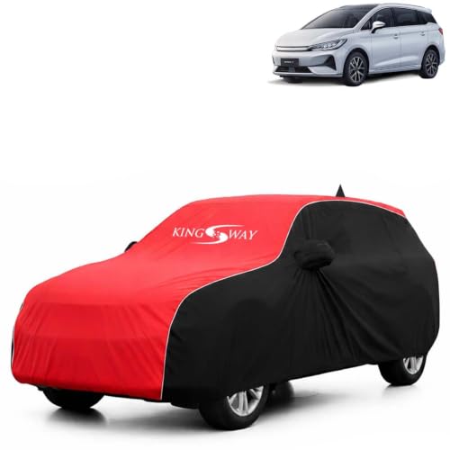 Image of KINGSWAY Super Waterproof Car Cover Only with BYD eMAX 7 (Year 2024 Onwards - All Model) | Mirror and Antenna Pockets | All Weather Car Body Cover with Silver Piping | Black Red